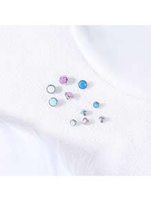 9pcs Opal 16G Genuine Dermal Anchor Top 3mm 4mm, 14G Medical Steel Internal Thread Base Micro Skin Piercing Jewelry For Men And Women - Silver - View 4