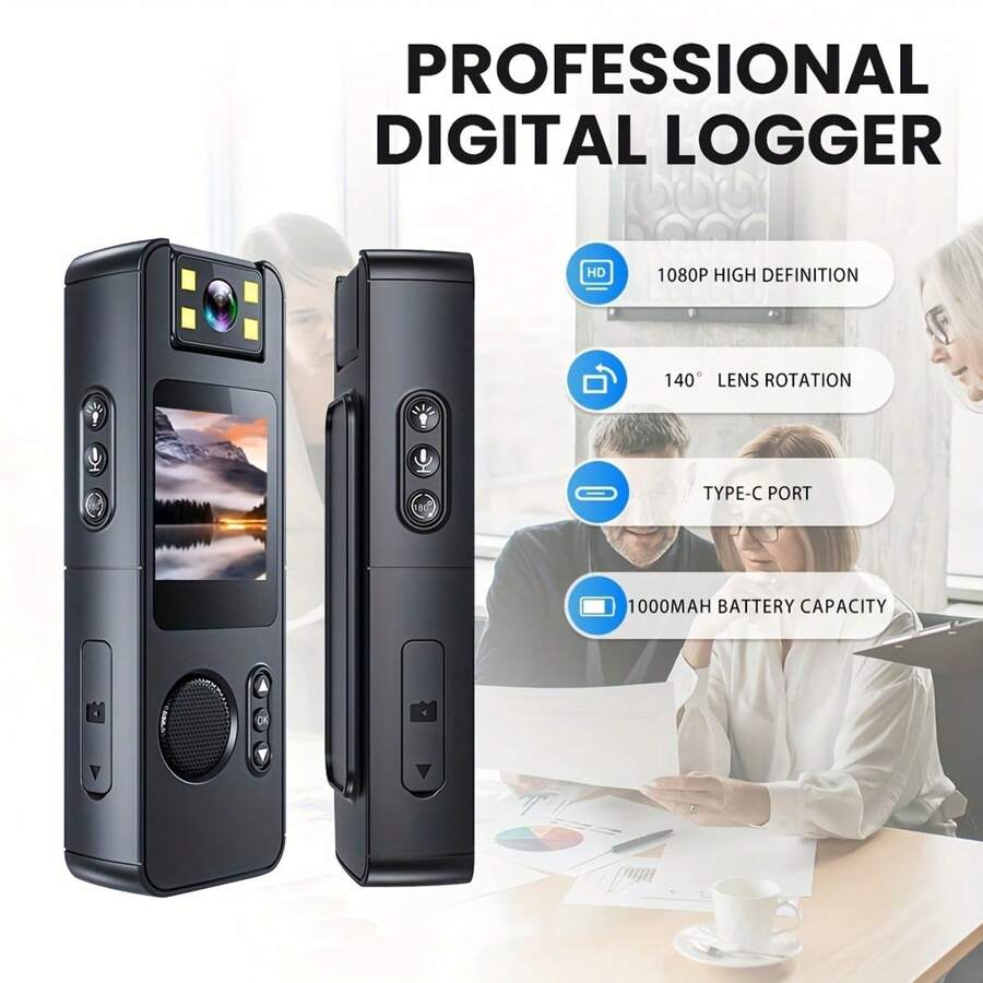 1080P HD Body Camera With 140° Rotating Lens & Magnetic Clip - 1000mAh Rechargeable, Digital Stabilization, Type-C Port, Compact POV Sports Camera For Cycling, Travel Vlogging, Blogging, Portable Camera, Biking Gear, Highquality Video