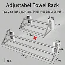 13. 5-24 Inch Adjustable Towel Rack With Adhesive Wall Screws For Bathroom,  Wall Mount Towel Bar Holder,  Bath Towel Sh Hanger With Movable Hooks,  3-Tiers Ladder Towel Rails,  SUS 304 Stainless Steel