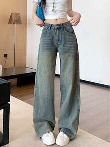 Women's Loose Fit Casual Flare Jeans With Pockets