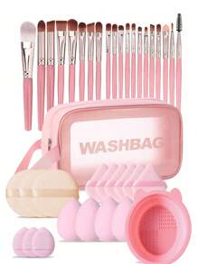 38pcs Makeup Brush Set, Including: 20pcs Face Brush, Eye Brush, Eyebrow Brush, Foundation Brush, Blush Brush, Mixing Brush, Concealer Brush, Lip Brush, Detail Brush, Nose Shadow Brush, Eyeliner Brush, Powder Brush, Nail Brush, Face Mask Brush, Clay Mask Brush, Highlighter Stick, 1pc Makeup Brush Cleaning Bowl