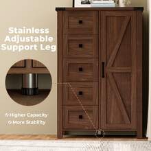 Farmhouse Dresser Storage Cabinet Chest Of Drawer For Bedroom, 5 Drawer Dresser With Barn Door, 48 Inch Tall Wood Dresser, Adjustable Shelves, Rustic, For Living Room, Entryway, Hallway - 咖啡棕 - 查看 2