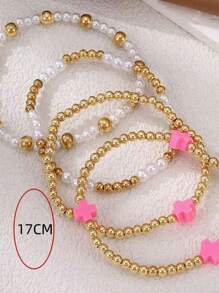 Pulseiras femininas de argila de polímero com contas empilháveis, 4 peças, pulseira elástica de contas boêmias fofas feitas à mão, presentes de amizade