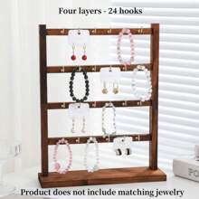 Organizador de Aretes, Soporte de Exhibición de Aretes de 2/3/4 Niveles, Organizador de Joyería Rústico Vintage de Madera para Exhibir Aretes, Pulseras, Collares, Anillos, con 12/18/24 Ganchos para Bolsas de Joyería para Collares, Pulseras, Llaveros