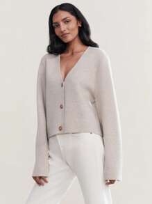 Women's Solid Color Business Casual Office Cardigan Sweater, Autumn/Winter Back To School Season