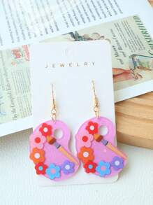 1 par de pendientes de pintura acrílica en forma de paleta, con pinceles, diseño de flores coloridas, pendientes encantadores adecuados para uso diario de las mujeres, accesorios de regalo