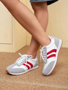 Zapatillas deportivas casuales suaves, cómodas y ligeras para mujeres, adecuadas para estudiantes, el campus, correr y el trayecto, con estilo elegante y de moda - Rojo - Ver 1