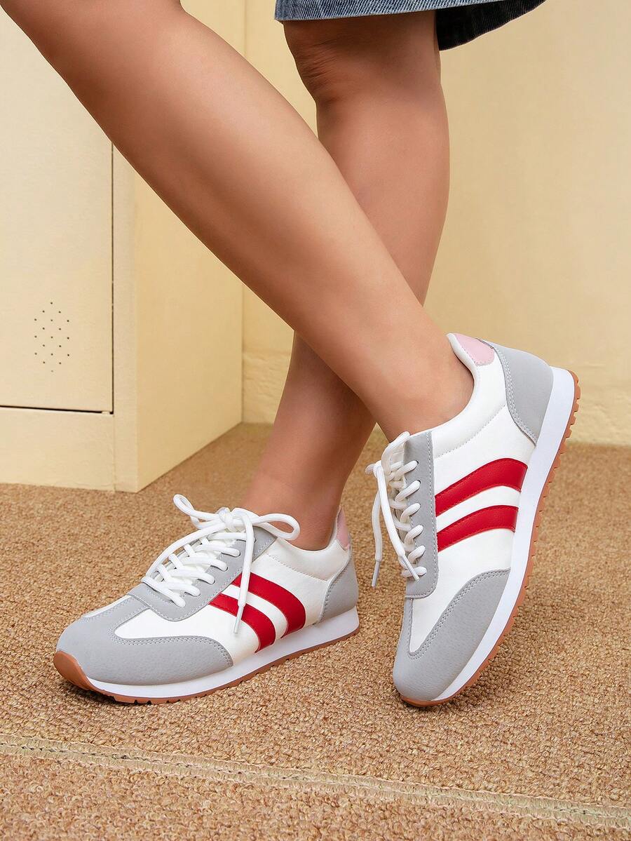 Zapatillas deportivas casuales suaves, cómodas y ligeras para mujeres, adecuadas para estudiantes, el campus, correr y el trayecto, con estilo elegante y de moda - Rojo - Ver 1