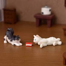 1:12 Dollhouse Furniture Model Miniature Creative Micro Landscape Cartoon Cute Simulation Small Cat Animal Figurine Decor Accessories Tabletop Ornament DIY Miniature Kit Birthday Gift, Dollhouse Decoration Accessories, Mini Resin Cat, Table, Chair - Multicolor - View 8