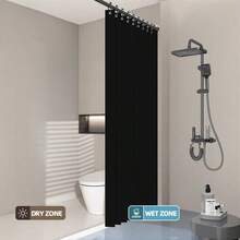 1pc Premium Easy Folding Shower Curtain, Thickened Fabric, Waterproof & Mildew Resistant, With Hanging Hooks, Easy Installation, Foldable, Magnetic & Hanging Strap Design, Convenient Storage, Suitable For Hotel & Home Bathroom Shower - Black - View 7