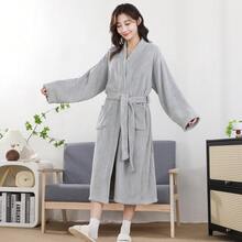 1pc Plush Robe, Shawl Collar Long Robe, Coral Fleece Bathrobe, Warm Fuzzy Robe For Adults Men Women, Hotel/Spa Use, All Season, Absorbent & Quick Dry, Loose Fit, Multiple Colors, Minimalist Design, Bathroom & Home Essentials