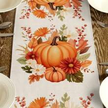 1pc Autumn Series Table Runner, Thanksgiving Theme Table Cloth, Autumn Pumpkin Pattern Table Runner, Maple Leaf Orange Table Runner, Thanksgiving Decor, Home Decor, Holiday Decoration Set, Gift