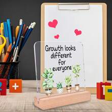 [Office Decor] Inspirational Acrylic Desk Plaque "Growth Looks Different For Everyone" - 4x4 Inches, English Version With Wooden Stand, Ideal For Office, Classroom & Partition Decor, Motivational Gift With Protective Film, Office Decor Accessory | Modern Acrylic Plaque | Clear Text Design, Perfect For Room Decor,Back To School,School Supplies