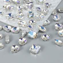 50pcs Aurora White Glass Crystal Claw Rhinestones, DIY Apparel Accessories Materials, Glass Gems Metallic Claws Sewn On Rhinestones Mixed Shapes, Craft Jewelry Decoration - White - View 2