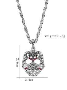 Vintage Rhinestone Decor Mask Pendant Necklace, Hip Hop Fashion Jewelry, European And American Style
