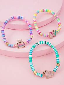 6 pz/set Braccialetto elastico in lega di zinco con ciondolo in argilla polimerica a forma di simpatico capibara per ragazze