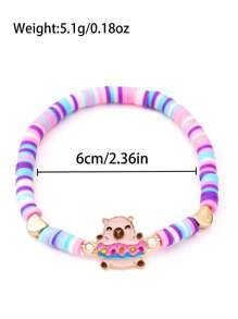 6 pz/set Braccialetto elastico in lega di zinco con ciondolo in argilla polimerica a forma di simpatico capibara per ragazze