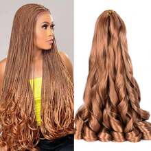 8 Packs French Curly Braiding Hair For Box Braids 24Inch Pre Stretched Loose Wavy  Bouncy Braiding Hair Extensions 75g/Pack Synthetic French Curl Crochet Hair Braids Extensions For Women Daily Holidays Party And Cosplay Braided Hair - 棕-30# - 查看 1