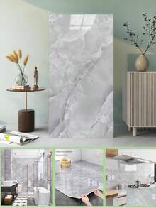 10 片 1.8 平方米浅灰色大理石图案 3D 仿瓷砖壁纸，防水防潮装饰墙板，适用于厨房和浴室房间装饰家居装饰客厅装饰房屋装饰墙纸壁纸厨房装饰墙艺术 - 淺灰色 - 查看 2
