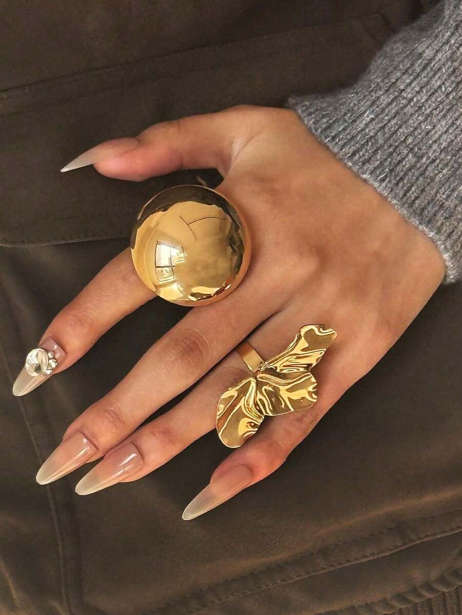 优雅复古夸张花卉圆形光滑戒指套装,女士节日礼物首饰 - 彩色 - 查看 1