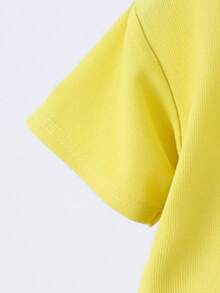 2 pezzi / set Outfit estivo per bambini, maglietta a maniche corte e pantaloncini per bambini e bambine, tuta casual sportiva gialla per bambini piccoli e neonati - Giallo - Visualizzare 4