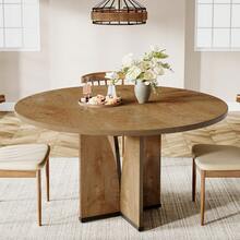 Tribesigns Round Dining Table Wood Kitchen Table For Dining Room Living Room, 39.37" Dining Table For 4 People, Farmhouse Dinner Table With Wooden Table Top And Legs, Vintage Brown (Without Chair) - Màu nâu cổ điển - Xem 1