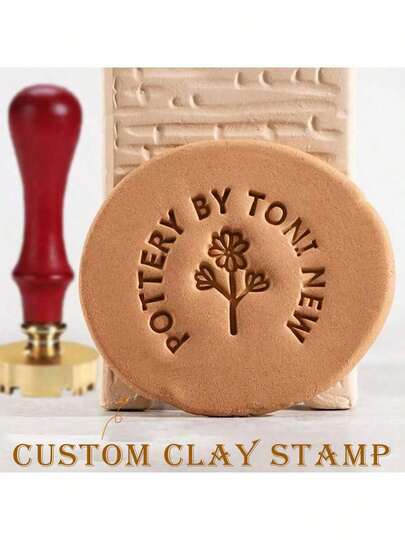 Custom Clay Stamp, 4cm Initial Ceramic Stamp With Wooden Handle, Custom Soap Stamp In Brass, Personalized Signature Brass Stamp For Pottery,Back To School,School Supplies