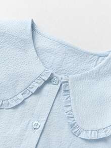 mini bala Girls' Summer Blouse – Lightweight Breathable Sweet Shirt, Cute Short Sleeve Top - Ice Blue - View 6