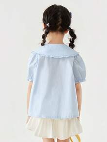 mini bala Girls' Summer Blouse – Lightweight Breathable Sweet Shirt, Cute Short Sleeve Top - Ice Blue - View 3