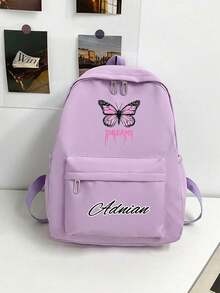 定制健身背包，可印上个性化姓名或节日祝福。开学季新品，休闲百搭的可爱蝴蝶印花，男女皆宜。尼龙拉链材质，适合大学生、高中生、初中生和小学生。您可以定制自己的姓名、字母、幸运数字等。送给朋友、女儿的生日礼物、纪念包、圣诞礼物、新年礼物等。 - 粉蝴蝶文本2 - 查看 5