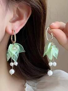 1 Pair Natural Floral Petal & Pearl Elegant Earrings For Women, Suitable For Wedding, Party, Valentine's Day