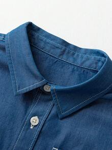 mini bala 小男孩仿牛仔衬衫 - 柔软凉爽短袖上衣，亲肤夏季 - 牛仔深藍 - 查看 6