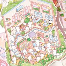 Big Plus Size Sweet Cute 3D Cartoon Sticker Scenes, DIY House Stickers For Water Park, Spring Restaurant, Bath Centre, Coffee RV, Garden Stroll, 3D Miniature Scene Stickers For Adult Kids Relief Stress Pass The Time