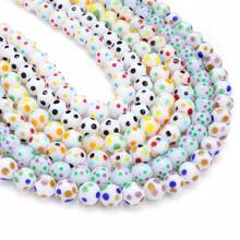 10 peças de contas redondas de vidro com bolinhas decoradas em cores doces para fazer joias, pulseira, colar, corrente de telefone, suprimentos para artesanato