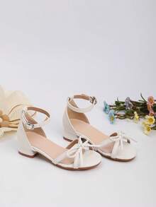 1 双女童夏季时尚高跟公主凉鞋，舒适休闲日常正装女童鞋，花朵装饰大码罗马高跟鞋，适合舞蹈表演、婚礼、派对 - 白色 - 查看 6