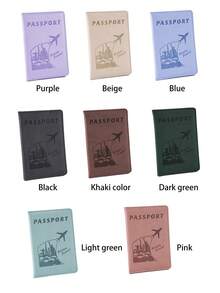Customized Fashionable Airplane Pattern Leather Passport Holder, Personalized Name Text Travel Passport Cover, Personalized Classic Leather Wallet Case, Unique Travel Set Gift - Multicolor - View 4