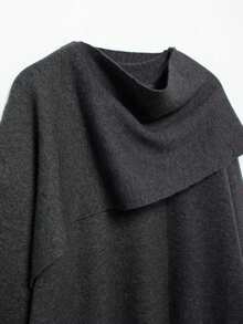 DEEKA Autumn/Winter New Women's Clothing - Slouchy Scarf Poncho Style Round Neck Long Sleeve Short Knitted Cardigan Jacket - Dark Grey - View 5