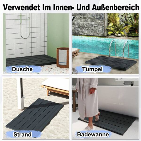ROSEJANE Kunststoff-Solar-Duschboden Solar-Duschboden Solar-Duschboden, anthrazit Hochwertiger rutschfester Duschboden, geeignet für Campingduschen, Schwimmbadduschen und Außenduschen, Maße: 100 * 65 * 4 cm