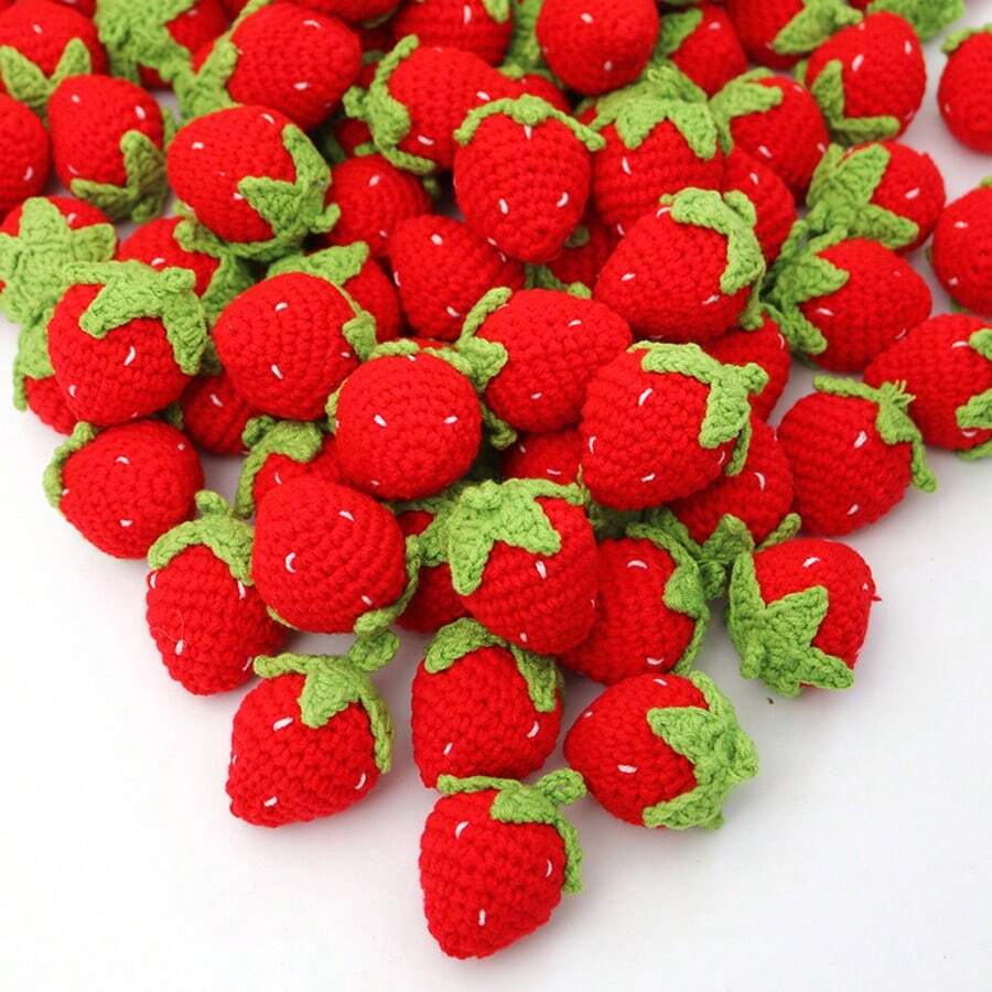 3/5/10/20/30pcs Handmade Crochet Red Strawberry Ornaments | Red And Green Knitted Wool Pendants, Suitable For Keychains, Phone Accessories And DIY Crafts - Perfect Birthday Gift Decor, Bag Charms, Playful Design, Fabric Texture, Crochet Accessories, Great For Thanksgiving - Red - View 1