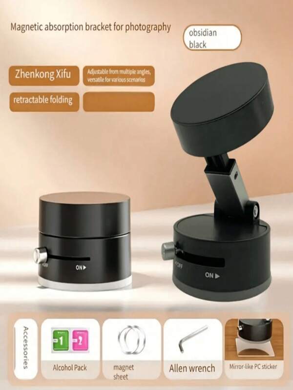 Nouveau support de téléphone A2 amélioré - Support de téléphone magnétique sous vide à 360°, support de téléphone magnétique sous vide pliable pour voiture/gym/miroir/appel vidéo/prise de vue vidéo/visionnage/diffusion en direct/surface lisse, compatible avec tous les téléphones (noir/blanc/rose)