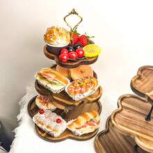 跨境2/3层花形零食甜品展示架，简约极简设计，2层放水果，3层放面包、糖果、寿司，木质盘子
