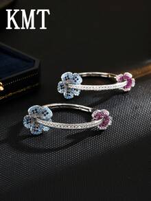 KMT 2 件女式铜方晶锆石花环耳环，优雅的珠宝、订婚、婚礼、伴娘、派对和日常服装配饰 - 銀色 - 查看 5