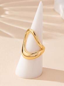 1 pieza Anillo metálico liso de diseño geométrico de moda, joyería minimalista hueca adecuada para uso diario, unisex