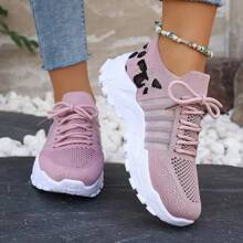 Women's Casual Athletic Sneakers - Breathable Mesh Leopard Print, Lightweight Lace-Up Running Shoes With Comfortable Platform Sole, Stylish Low-Top Design, Casual Sneakers | Laceup Sneakers | Comfortable Sole