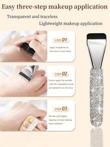 1pc Flat Head Pink Foundation Brush, High-End Rhinestone Decorated Liquid Foundation Makeup Brush, Lightweight & Portable, Suitable For Liquid Products, Fashionable Gift - Multicolor - View 10