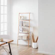 SoBuy Ladder Shelf With 5 Levels Bookcase Multifunctional Shelving Unit Bathroom Shelf Wall Shelf Gray And Natural W 65 X 169 X 39 Cm HSTR02-HG