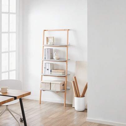 SoBuy Ladder Shelf With 5 Levels Bookcase Multifunctional Shelving Unit Bathroom Shelf Wall Shelf Gray And Natural W 65 X 169 X 39 Cm HSTR02-HG