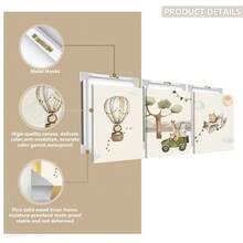 1件/3件/套婴儿房装饰画。动物历险记婴儿墙面艺术套装 - 水彩动物印花、热气球印花、猫咪飞机印花、月亮和云彩背景、柔软彩旗细节、婴儿房墙面装饰