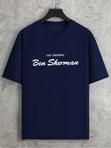 男士“The Original Ben Sherman”T 恤，海军蓝短袖，圆领，休闲夏季 T 恤，可机洗，舒适的户外休闲装，可机洗衬衫 - 寶藍色 - 查看 2