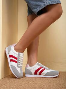 Zapatillas deportivas casuales suaves, cómodas y ligeras para mujeres, adecuadas para estudiantes, el campus, correr y el trayecto, con estilo elegante y de moda - Rojo - Ver 6
